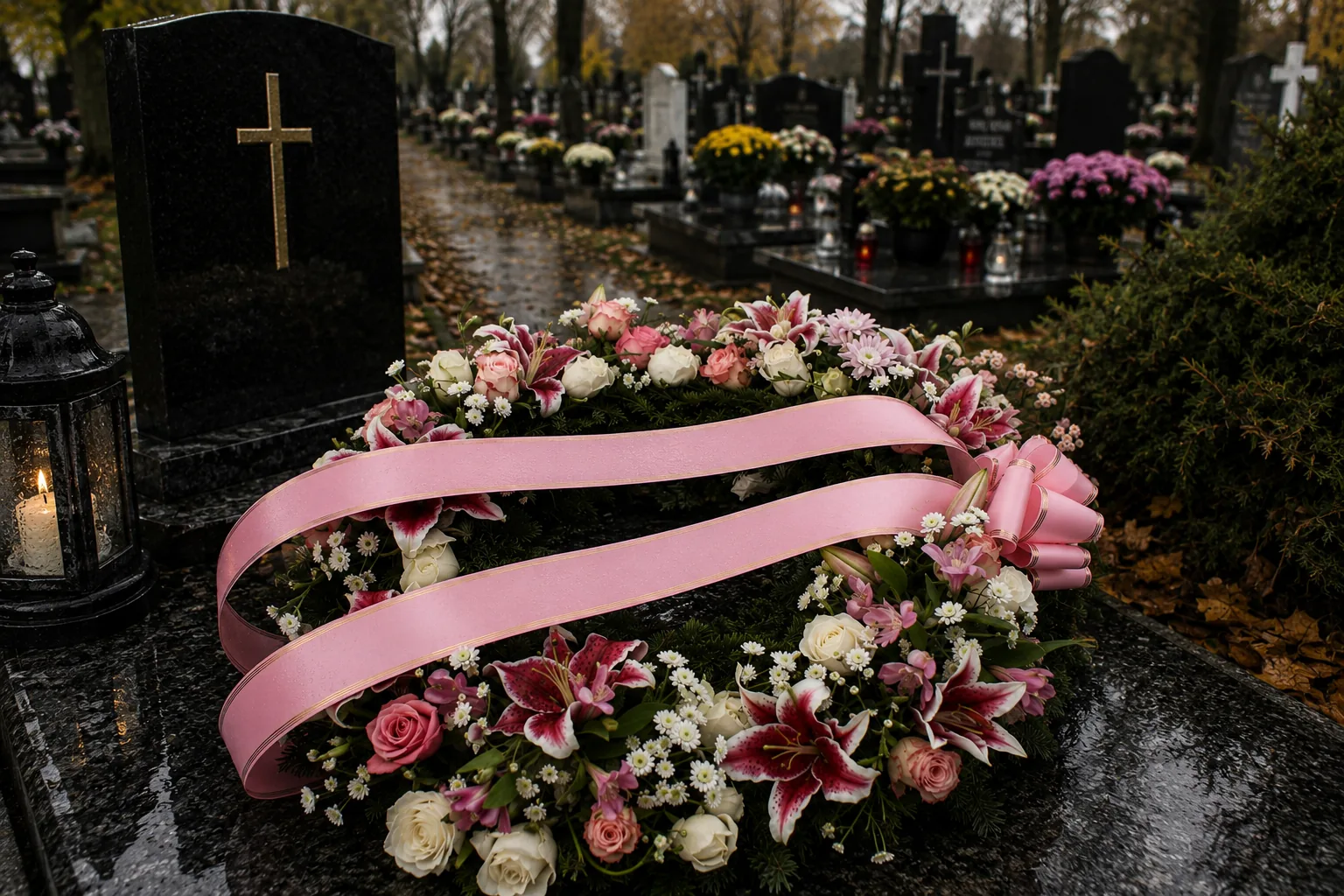 Venac Roze ljiljani sa trakom - cveće za sahrane Beograd - aranžman od ruža, cvećara Beograd i dostava cveća Beograd Venac Roze ljiljani sa trakom - cveće za sahrane Beograd - aranžman od ruža, cvećara Beograd i dostava cveća Beograd
